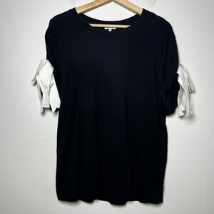 Manoush Cotton Crew Neck Black T-Shirt with White Ribbon Bows size FR40 / US‎ 8